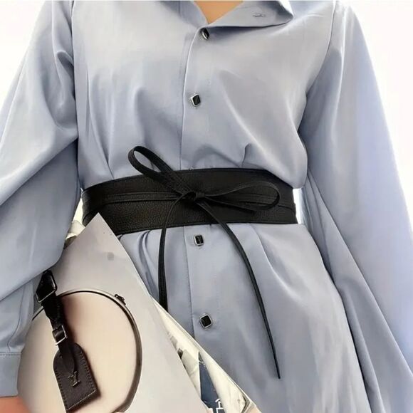 Fashionable Boho Vegan Leather Belt Wide Corset Style with Bow Tie Accent - Picture 11 of 11